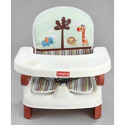 Babyhug Comfort Folding Booster Seat with 3 Point Safety Harness - Brown| Adjustable Height| Removable Food Tray| Foldable Design| Washable Seat Cover
