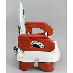 Babyhug Comfort Folding Booster Seat with 3 Point Safety Harness - Brown| Adjustable Height| Removable Food Tray| Foldable Design| Washable Seat Cover