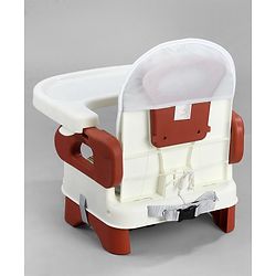 Babyhug Comfort Folding Booster Seat with 3 Point Safety Harness - Brown| Adjustable Height| Removable Food Tray| Foldable Design| Washable Seat Cover