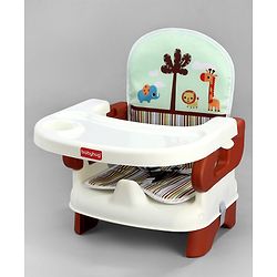 Babyhug Comfort Folding Booster Seat with 3 Point Safety Harness - Brown| Adjustable Height| Removable Food Tray| Foldable Design| Washable Seat Cover