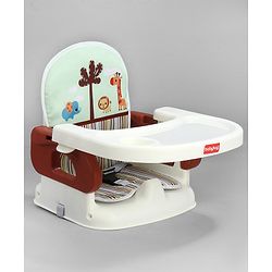 Babyhug Comfort Folding Booster Seat with 3 Point Safety Harness - Brown| Adjustable Height| Removable Food Tray| Foldable Design| Washable Seat Cover