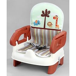 Babyhug Comfort Folding Booster Seat with 3 Point Safety Harness - Brown| Adjustable Height| Removable Food Tray| Foldable Design| Washable Seat Cover