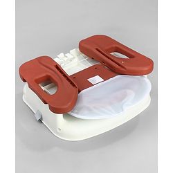 Babyhug Comfort Folding Booster Seat with 3 Point Safety Harness - Brown| Adjustable Height| Removable Food Tray| Foldable Design| Washable Seat Cover