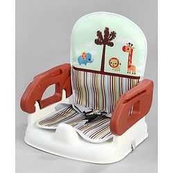 Babyhug Comfort Folding Booster Seat with 3 Point Safety Harness - Brown| Adjustable Height| Removable Food Tray| Foldable Design| Washable Seat Cover