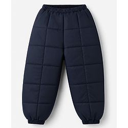 Babyhug Woven Full Sleeves Hooded Padded Quilted Winter Jacket and Pant with Dinosaur Print - White & Blue