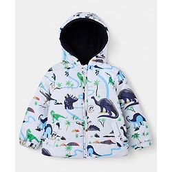Babyhug Woven Full Sleeves Hooded Winter Wear Suit With Animal Print - White
