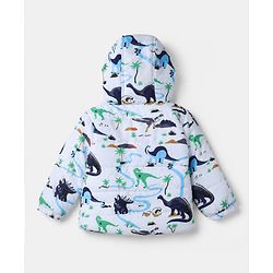 Babyhug Woven Full Sleeves Hooded Winter Wear Suit With Animal Print - White
