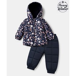 Babyhug Heavy Polyfill Winter Wear suit - Navy Blue 6-9M