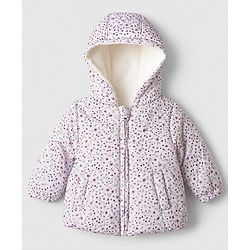 Babyhug Woven Heavy Polyfill Full Sleeves Floral Printed Hooded Winter Wear Suit - Pink