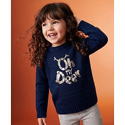 Babyhug Knit Full Sleeves Pullover with Sequin Work - Navy Blue