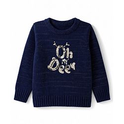 Babyhug Knit Full Sleeves Pullover with Sequin Work - Navy Blue
