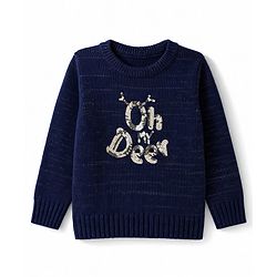Babyhug Knit Full Sleeves Pullover with Sequin Work - Navy Blue