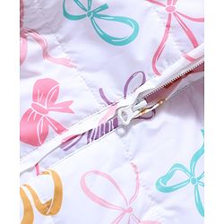 Babyhug Woven Heavy Polyfill Full Sleeves Bow Printed Winter Wear Suit - White & Pink