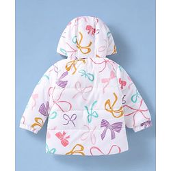 Babyhug Woven Heavy Polyfill Full Sleeves Bow Printed Winter Wear Suit - White & Pink