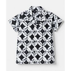 Babyhug 100% Cotton Woven Half sleeves Geometric Printed Shirt - Navy Blue