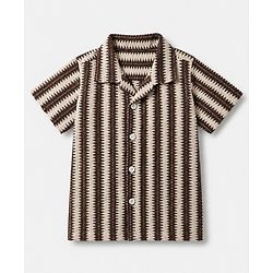 Babyhug Cotton Woven Striped Shirt with Half Sleeves in Brown