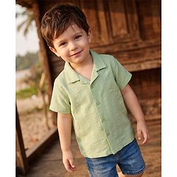 Babyhug 100% Cotton Woven Striped Shirt with Half Sleeves - Light Green