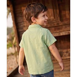 Babyhug 100% Cotton Woven Striped Shirt with Half Sleeves - Light Green