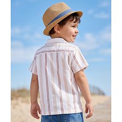 Babyhug 100% Cotton Woven Striped Shirt with Half Sleeves - White & Pink