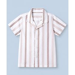 Babyhug 100% Cotton Woven Striped Shirt with Half Sleeves - White & Pink