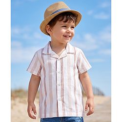 Babyhug 100% Cotton Woven Striped Shirt with Half Sleeves - White & Pink