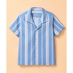 Babyhug Cotton Woven Striped Resort Collar Shirt with Half Sleeves in Blue for 9-12 Months