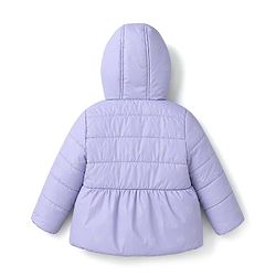 Babyhug Woven Full Sleeves Hooded Padded/Quilted/ Winter Jacket with Bow Detailing & Heart Foil Print - Purple