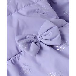 Babyhug Woven Full Sleeves Hooded Padded/Quilted/ Winter Jacket with Bow Detailing & Heart Foil Print - Purple