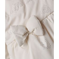 Babyhug Woven Full Sleeves Hooded Padded Winter Jacket with Bow Applique - White