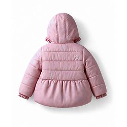 Babyhug Woven Full Sleeves Hooded Padded Jacket with Bow Applique & Print - Pink