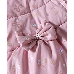 Babyhug Woven Full Sleeves Hooded Padded Jacket with Bow Applique & Print - Pink