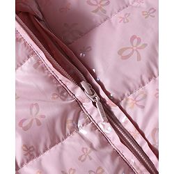 Babyhug Woven Full Sleeves Hooded Padded Jacket with Bow Applique & Print - Pink