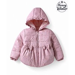 Babyhug Woven Full Sleeves Hooded Padded Jacket with Bow Applique & Print - Pink