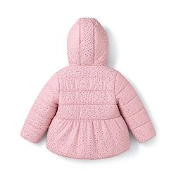 Babyhug Woven Padded/Quilted/ Winter Jacket with Full Sleeves and Foil/Glitter Star Print - Pink