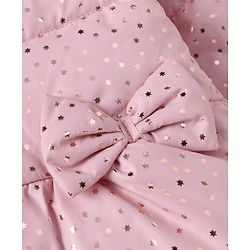 Babyhug Woven Padded/Quilted/ Winter Jacket with Full Sleeves and Foil/Glitter Star Print - Pink