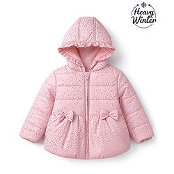 Babyhug Woven Padded/Quilted/ Winter Jacket with Full Sleeves and Foil/Glitter Star Print - Pink