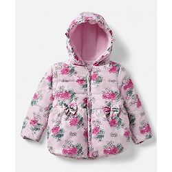 Babyhug Woven Padded/Quilted/ Winter Jacket with Full Sleeves and Floral Print in White