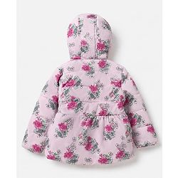 Babyhug Woven Padded/Quilted/ Winter Jacket with Full Sleeves and Floral Print in White