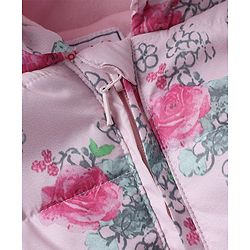 Babyhug Woven Padded/Quilted/ Winter Jacket with Full Sleeves and Floral Print in White