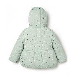 Babyhug Woven Full Sleeves Padded Hooded Jacket with Bow Applique and Hearts Print - Sea Green