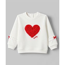 Babyhug 100% Cotton Single Jersey Knit Full Sleeves Top & Leggings Set with Heart Applique - White & Red