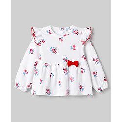 Babyhug 100% Cotton Single Jersey Knit Full Sleeves Floral Printed Top & Leggings Set - White & Red