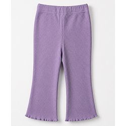 Babyhug 100% Cotton Single Jersey Knit Ribbed Full Sleeves Top and Leggings Set With Heart Embroidery - Purple