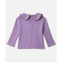 Babyhug 100% Cotton Single Jersey Knit Ribbed Full Sleeves Top and Leggings Set With Heart Embroidery - Purple