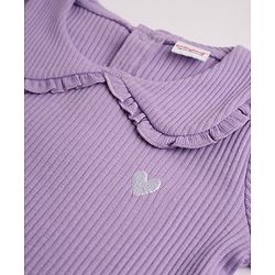 Babyhug 100% Cotton Single Jersey Knit Ribbed Full Sleeves Top and Leggings Set With Heart Embroidery - Purple