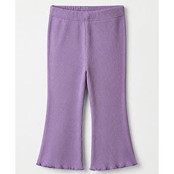 Babyhug 100% Cotton Single Jersey Knit Ribbed Full Sleeves Top and Leggings Set With Heart Embroidery - Purple