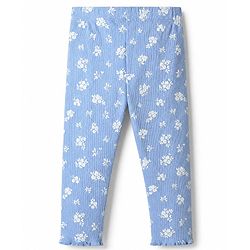 Babyhug 100% Cotton Single Jersey Knit Full Sleeves Sweatshirt and Leggings Set with Unicorn Patch & Embroidery with Floral Print - Blue