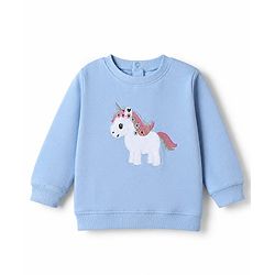 Babyhug 100% Cotton Single Jersey Knit Full Sleeves Sweatshirt and Leggings Set with Unicorn Patch & Embroidery with Floral Print - Blue