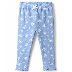 Babyhug 100% Cotton Single Jersey Knit Full Sleeves Sweatshirt and Leggings Set with Unicorn Patch & Embroidery with Floral Print - Blue