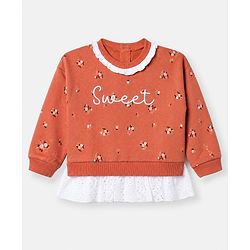 Babyhug 100% Cotton Single Jersey Full Sleeves Sweatshirt and Leggings with Full Length and Sweet Print in Brown